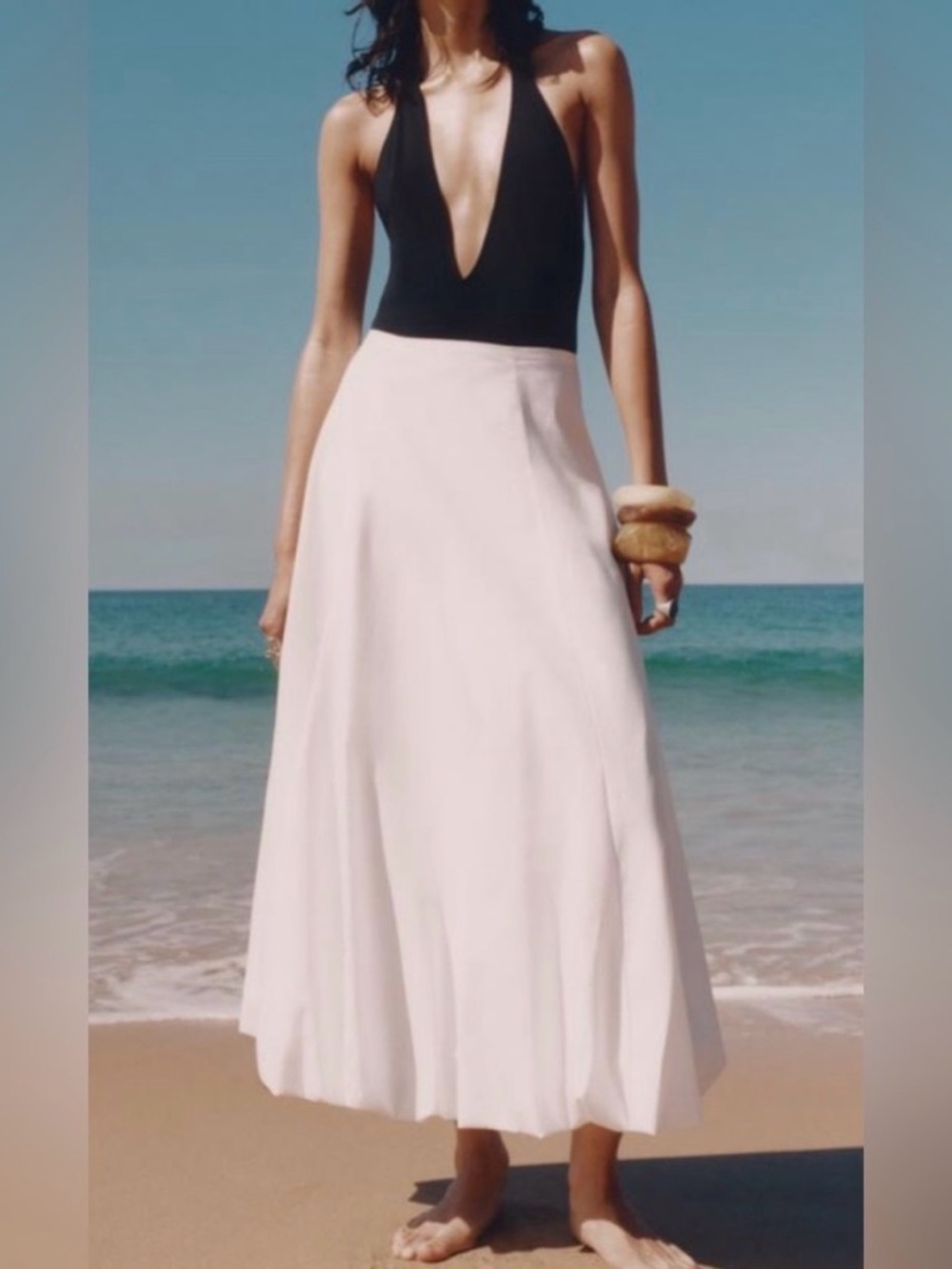 Zara White Midi Bubble Skirt Women’s - skirt with pockets ! Cotton